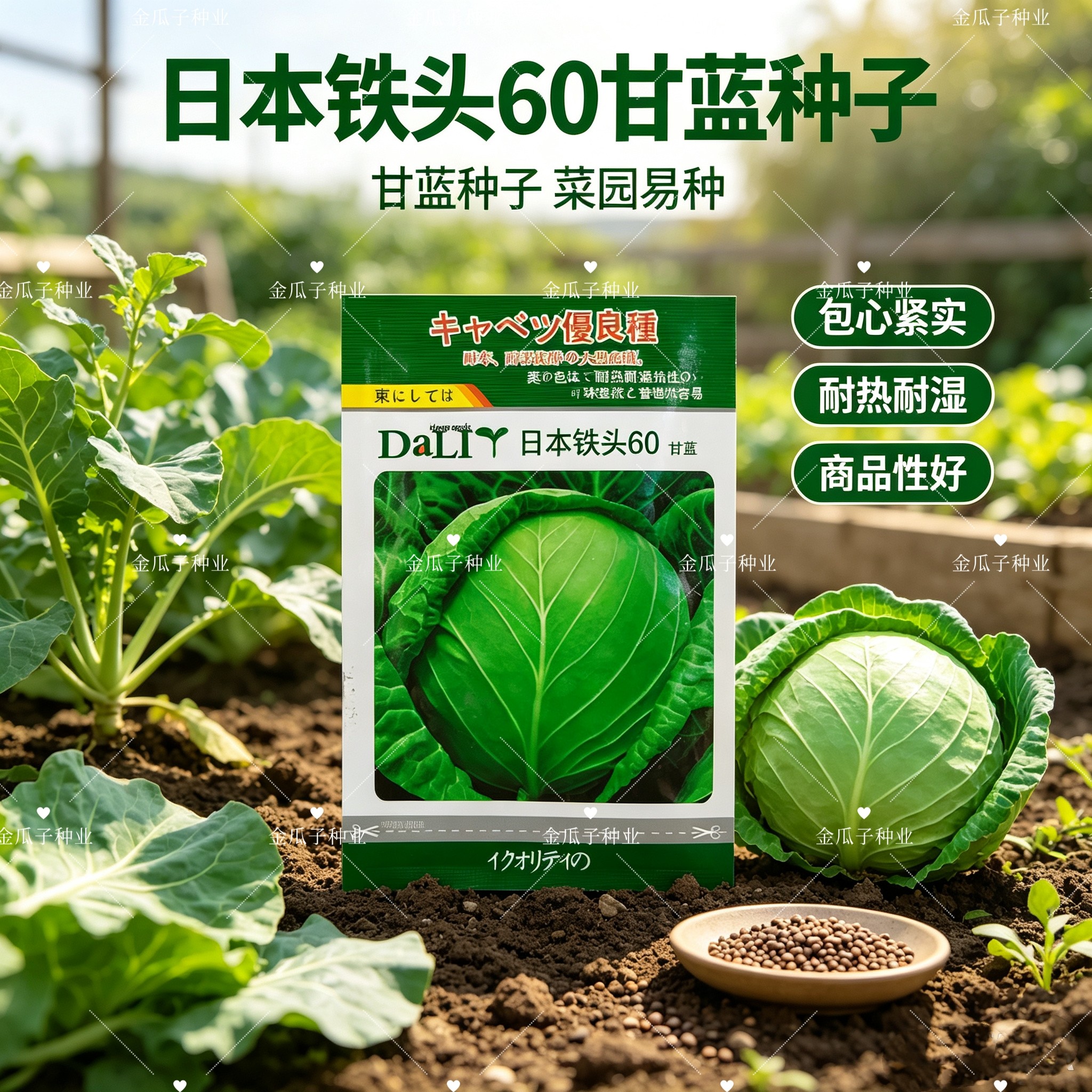 日本铁头60甘蓝种子中早熟近圆形甘蓝种子结球包菜种籽春秋季蔬菜