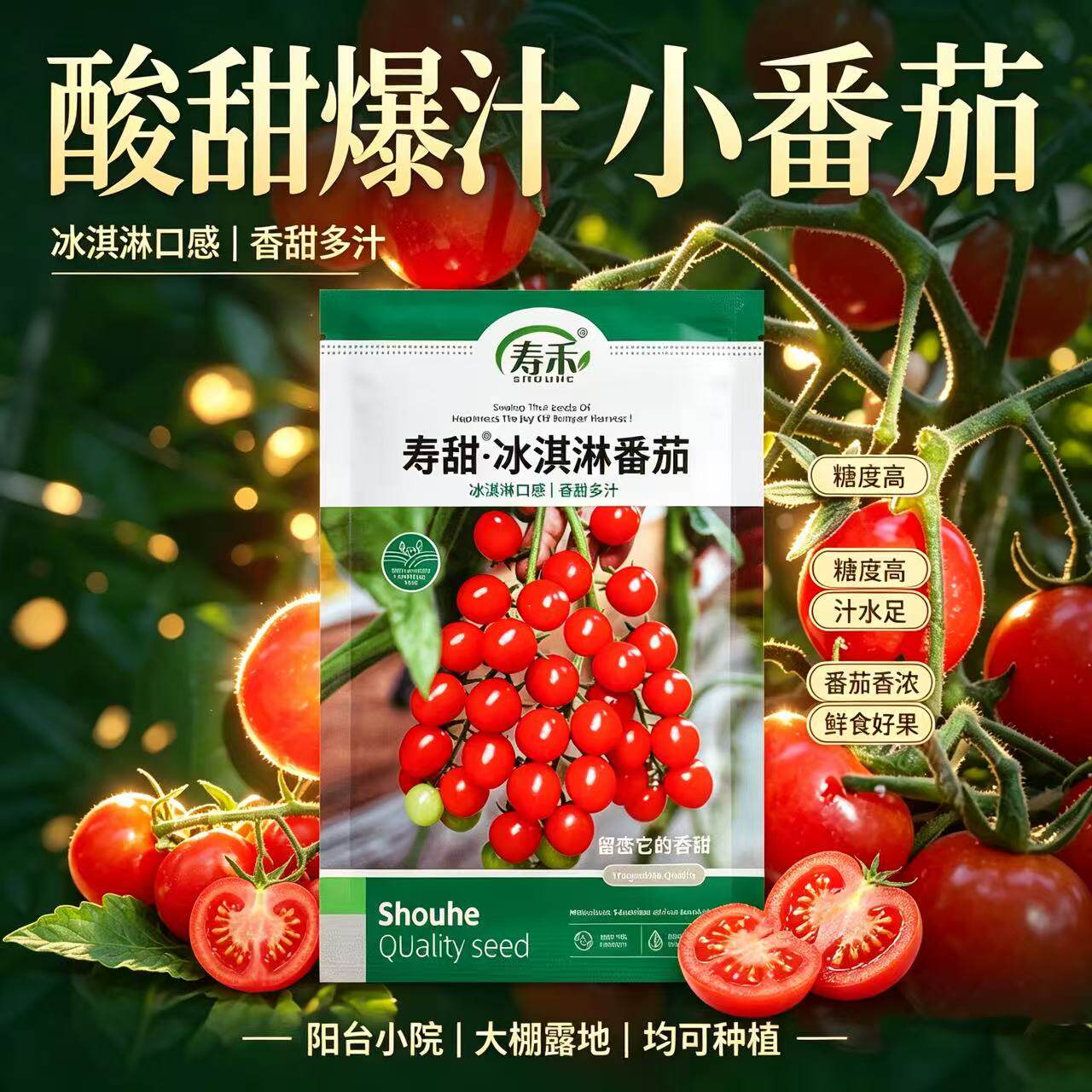 寿甜冰淇淋小番茄种子圣女果瀑布番茄酸甜可口农家小院播番茄种籽