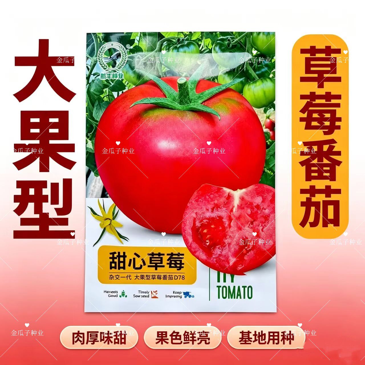 航丰甜心草莓番茄种子大果无限生长型粉红草莓番茄种子越冬春秋播