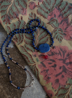 原创手工天然青金石复古项链