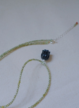 原创天然檀木花苞锆石项链