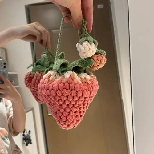 小红书同款草莓斜挎包编织DIY