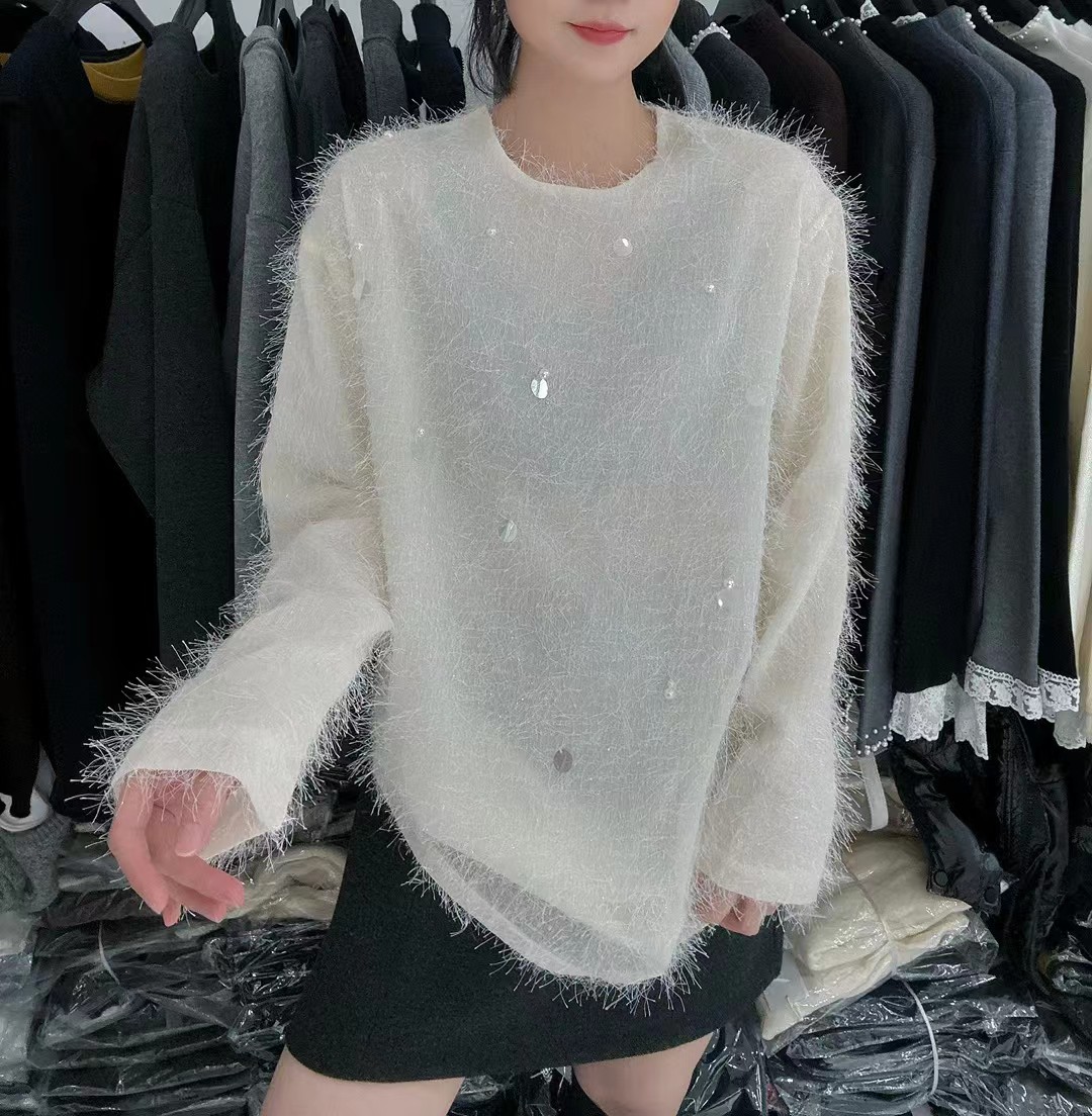 V领亮片流苏毛衣显瘦百搭针织衣