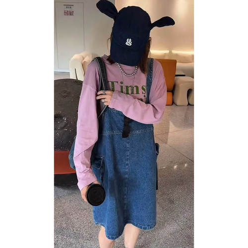 显瘦极简牛仔背带裙中长款连衣裙