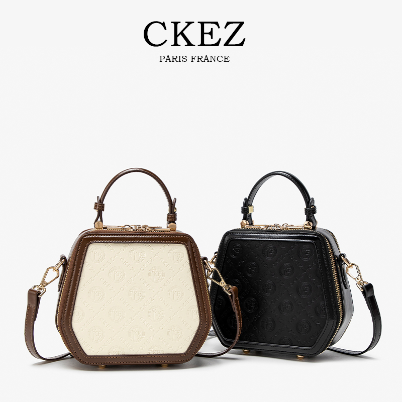 CKEZ正品包包女式2025新款小众百搭高级感小圆包手提单肩斜跨包包