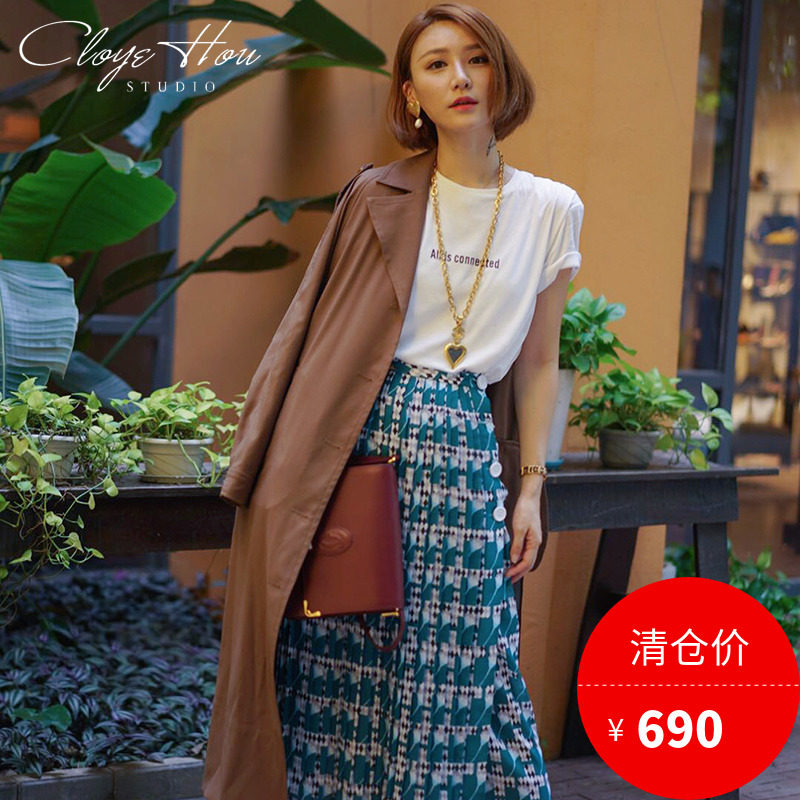 清仓不退 Cloyehou女装经典驼色长款过膝开叉风衣外套优雅帅气