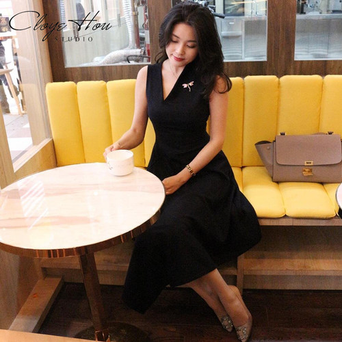 清仓不退CloyeHou羊毛斜领设计不规则修身及膝修身半裙中裙连衣裙