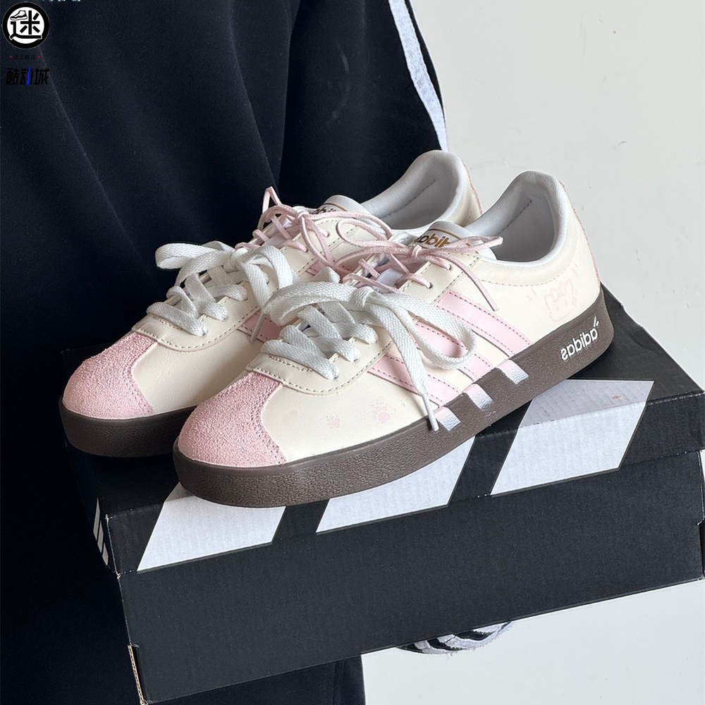 球鞋定制 Adidas/阿迪达斯 VL COURT 甜言喵语清新女子德训板鞋