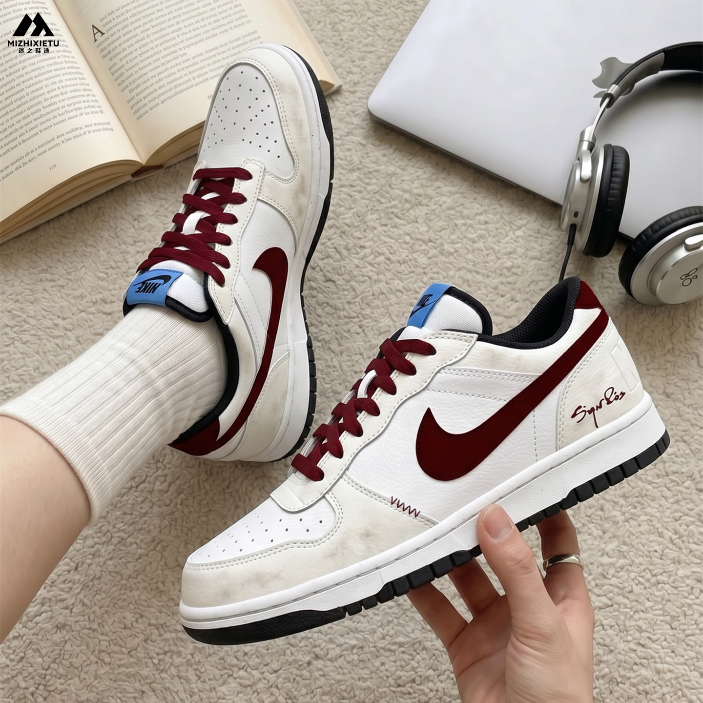 球鞋定制 Nike/耐克 BIG LOW 酒红信笺美式小众做旧低帮男子板鞋
