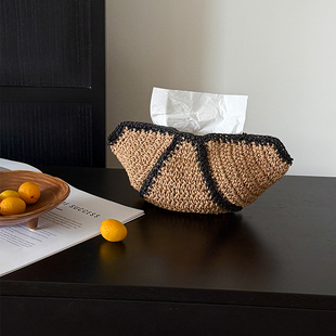 SilentWind度假风手工草编纸巾袋家用牛角包护肤化妆品创意收纳袋