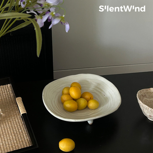 SilentWind寂风复古陶瓷三足果盘茶几零食盘民宿餐厅水果盘摆件