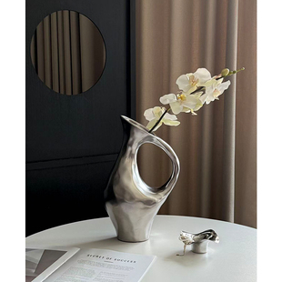 SilentWind寂风法式 银色高级感提壶花瓶家居客厅插鲜花仿真花摆件