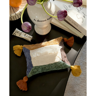 SilentWind寂风手作流苏撞色布艺拼接纸巾套家居茶创意纸巾收纳袋