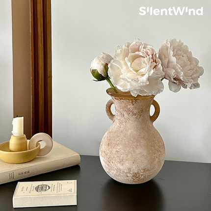 SilentWind寂风复古做旧玻璃双耳花瓶水培插花器客厅餐桌装饰摆件