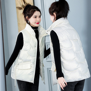 秋冬新款 宽松马夹女免洗亮面背心洋气外套潮 羽绒棉马甲女2025韩版