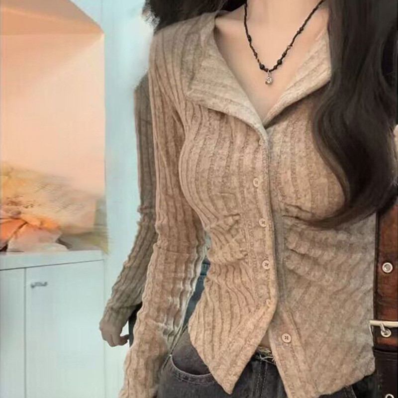 修身针织打底衫开衫毛衣