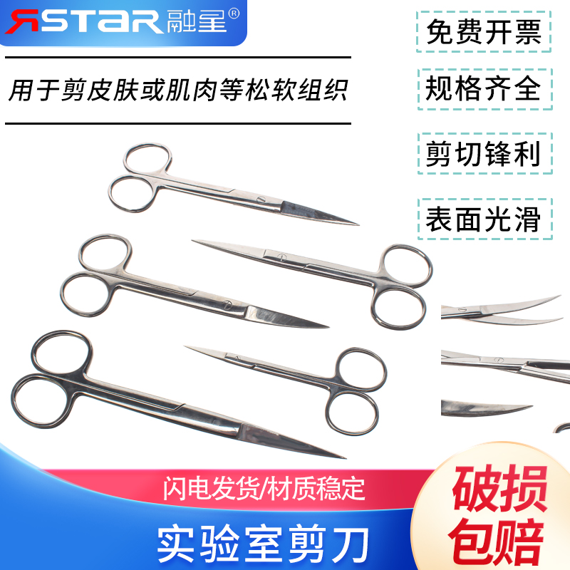 实验室剪刀直头 弯头不锈钢剪刀12.5、 14、16、18cm 国标420