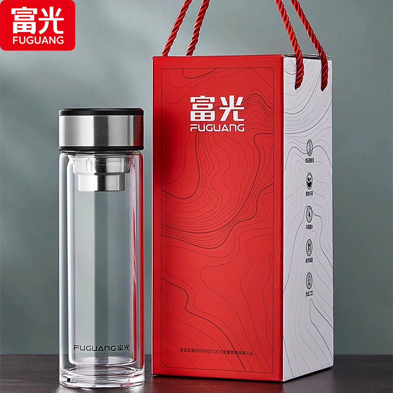 富光双层玻璃杯家用男女茶水分离泡茶杯耐高温水杯铭其G2218定制