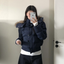南区菲奥娜藏青色棉服女2025冬季新款加厚高级感短款显瘦棉衣外套