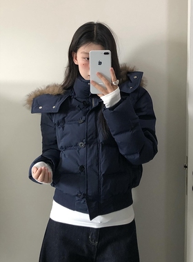 南区菲奥娜藏青色棉服女2025冬季新款加厚高级感短款显瘦棉衣外套