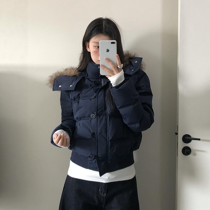 南区菲奥娜藏青色棉服女2025冬季新款加厚高级感短款显瘦棉衣外套