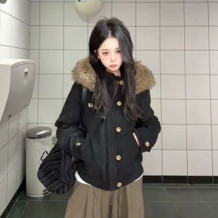 美式复古麂皮绒棉衣女2026冬季新款大毛领棉服高级感保暖夹棉外套