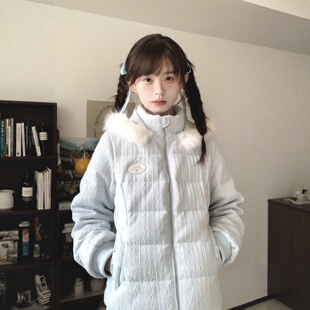 甜美韩系羽绒棉服女2026冬季新款毛织拼接显瘦超好看收腰棉袄外套