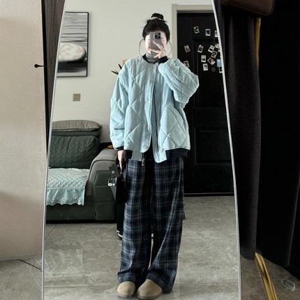 菱格棒球棉服女2025新款宽松棉袄高级感韩系夹克宽松学生棉衣外套