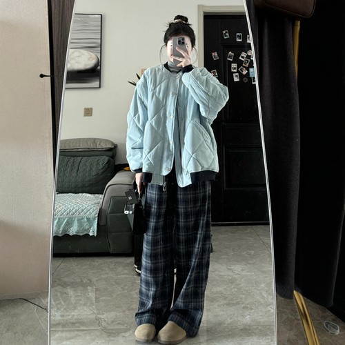 菱格棒球棉服女2025新款宽松