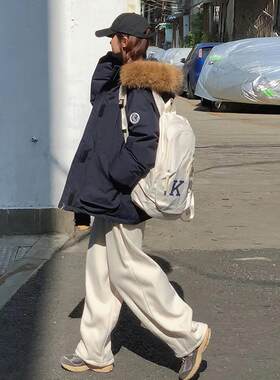 设计感工装宽松大毛领情侣派克服