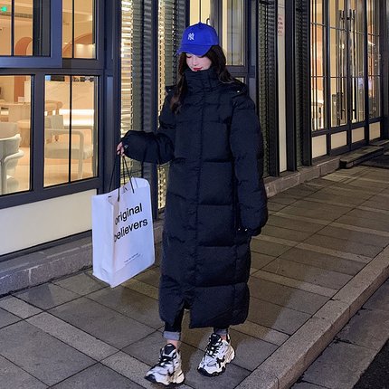 今年流行的中戏同款羽绒棉服女长款过膝冬季新款宽松加厚棉衣外套