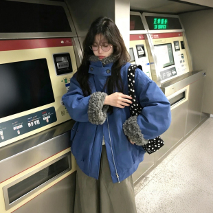 超好看毛毛拼接羽绒棉衣女2026年冬季新款高级感加厚保暖棉服外套