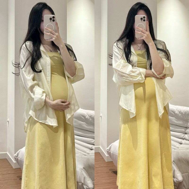 大码孕妇夏季修身纯色吊带裙套装