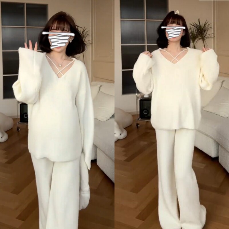 休闲秋季长袖+裤子纯色套装