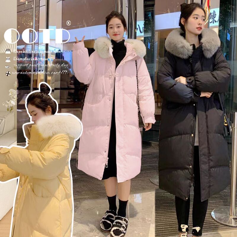 孕妇长款纯色外穿棉服