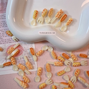 迷你亮面面包叉子筷子勺子diy手机壳树脂配件手工奶油胶发夹材料