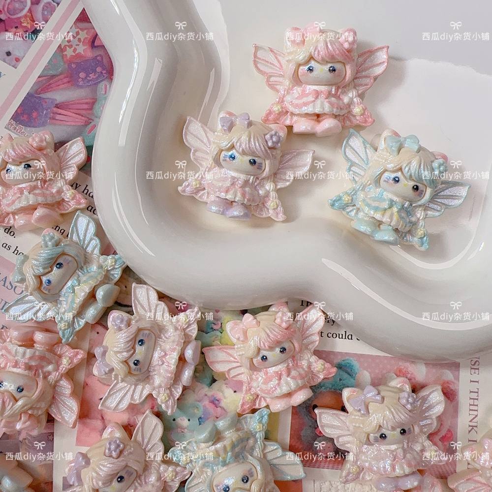 仿真厚切树脂配件KT猫天使翅膀花仙子diy场景挂件手机壳发夹材料