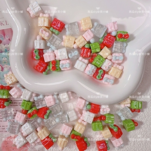 西瓜定制仿真立体迷你礼物盒细闪星星蝴蝶结diy手工树脂配件圣诞