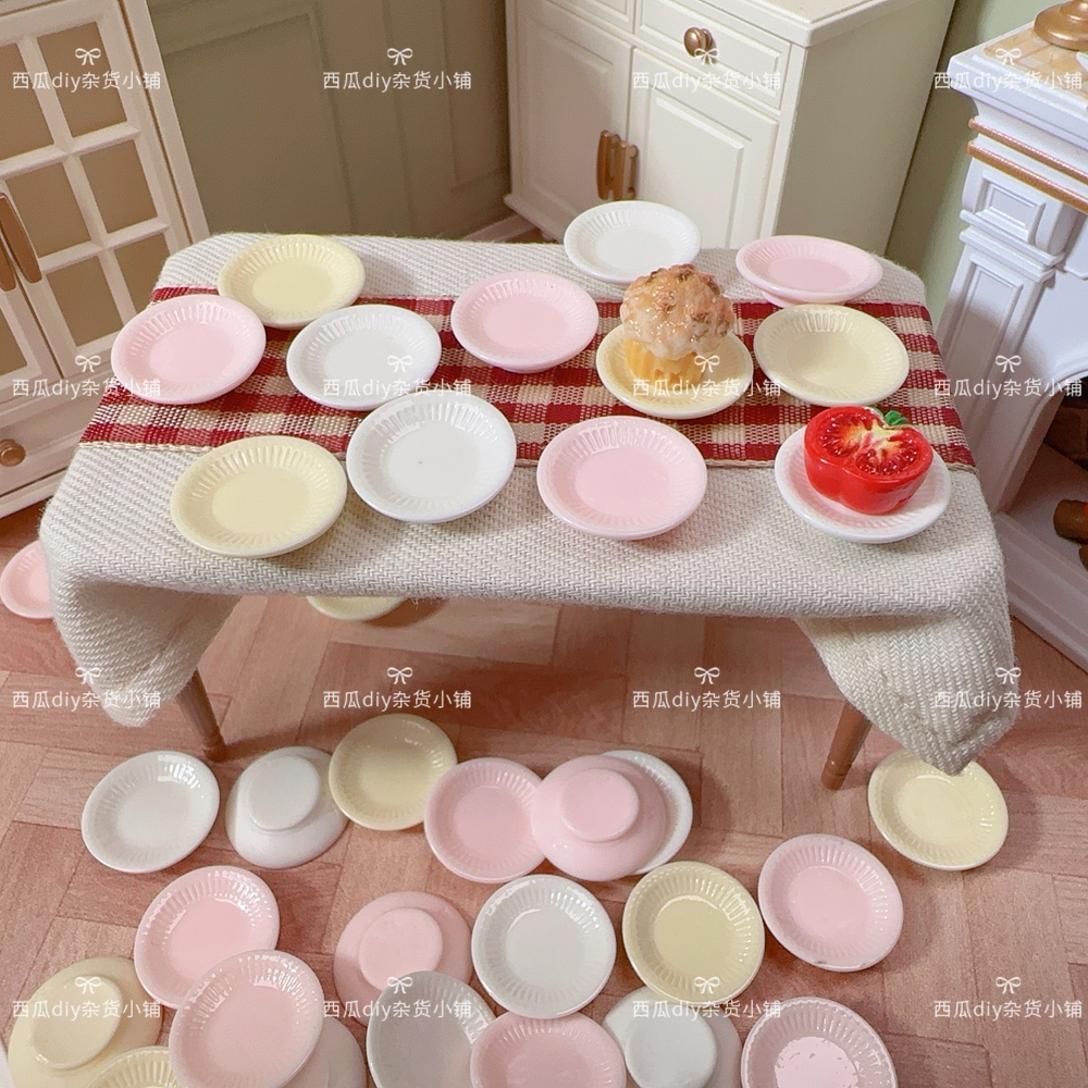 捏捏餐盘仿真迷你盘子简约条纹款DIY手工娃屋场景摆件冰箱贴材料