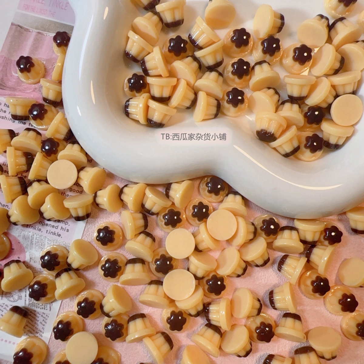 迷你亮面仿真食玩小布丁果冻diy手机壳树脂配件手工发夹头绳捏捏