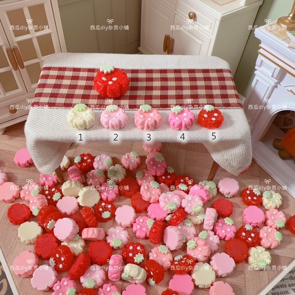 仿真微缩食玩娃屋场景超迷你草莓手指饼干diy冰箱贴配件手工奶油