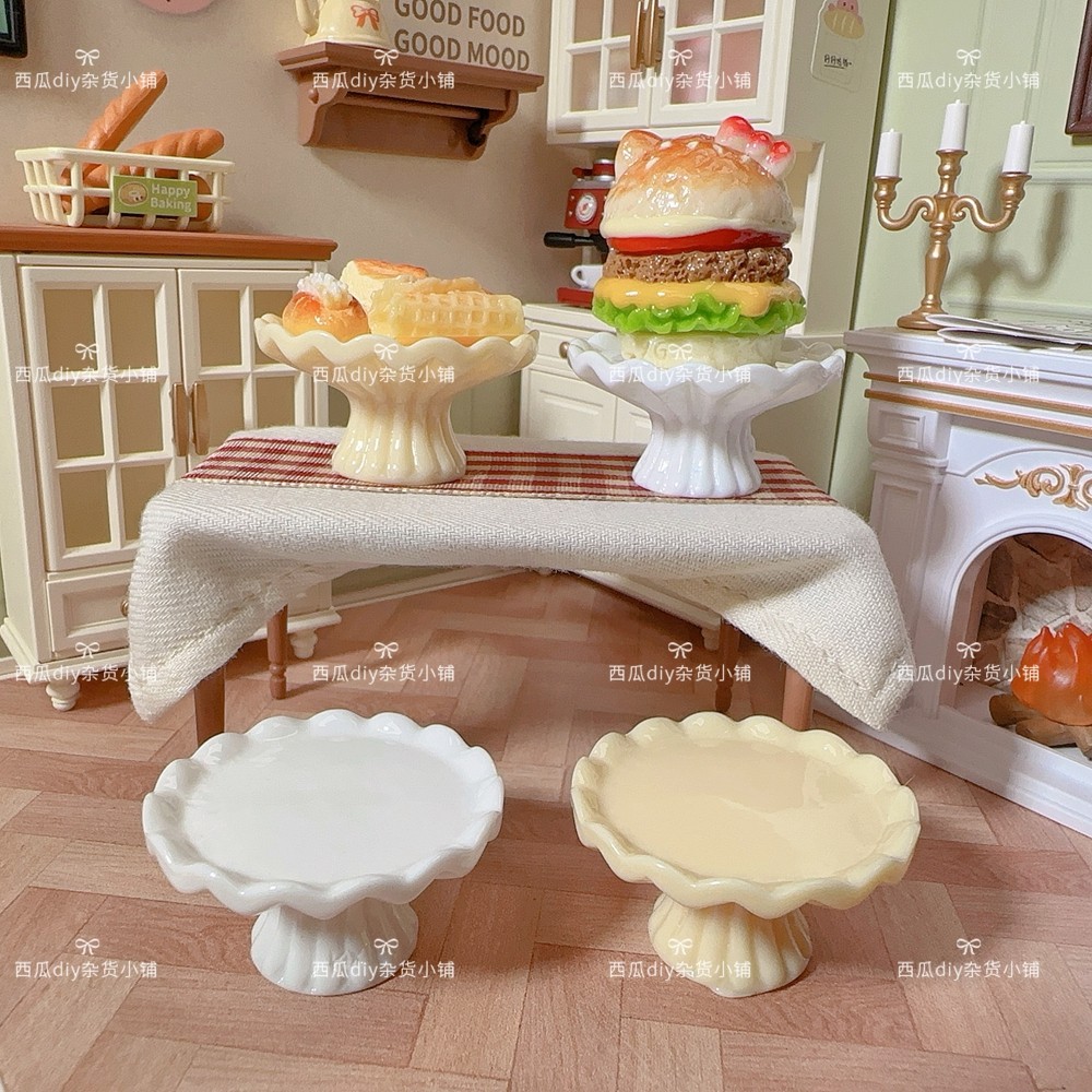 仿真微缩食玩娃娃屋场景高脚架托盘甜品台盘子仿真diy冰箱贴配件