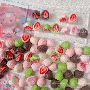 西瓜定制迷你巧克力脆皮草莓半切diy仿真食玩树脂配件娃娃屋场景
