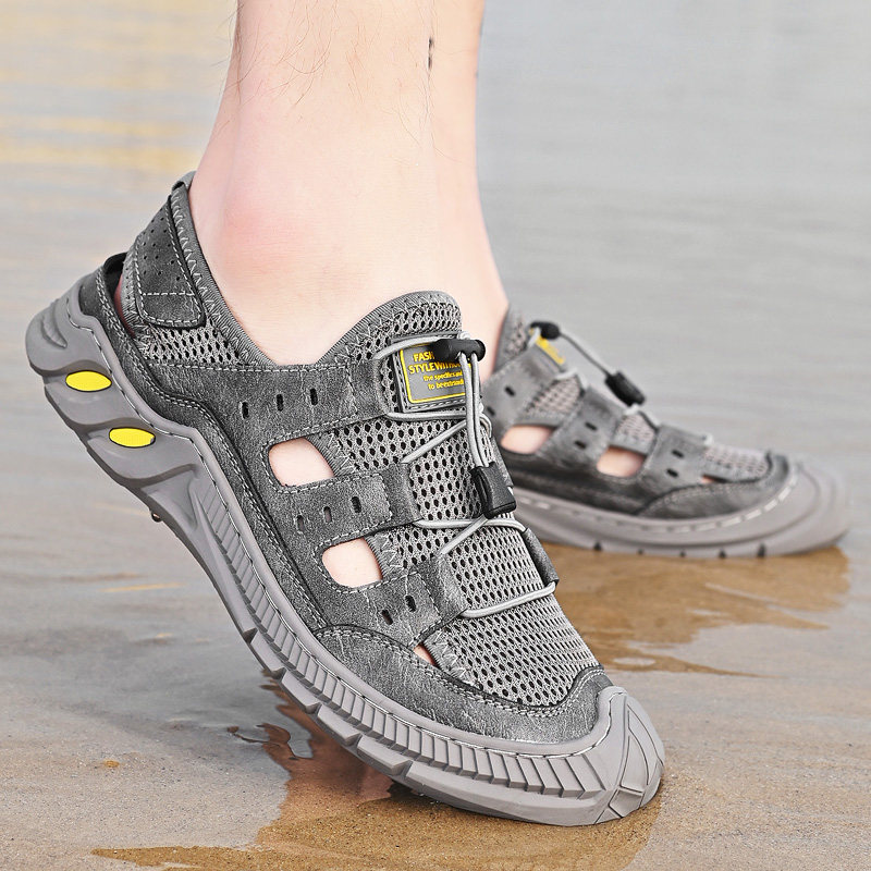 凉鞋新款男士小伙包头户外网面鞋男生鞋夏季透气网布开车鞋沙滩鞋