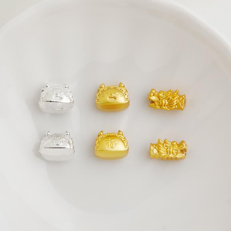 沙金包金保色龙年生肖饺子隔珠卡通龙头串珠编绳材料diy饰品配件