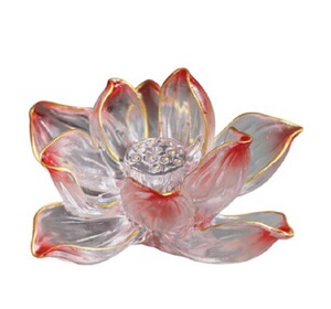 清语莲香古法琉璃荷花描金贴金香插具工艺品漂亮送虔诚佛礼品包i.