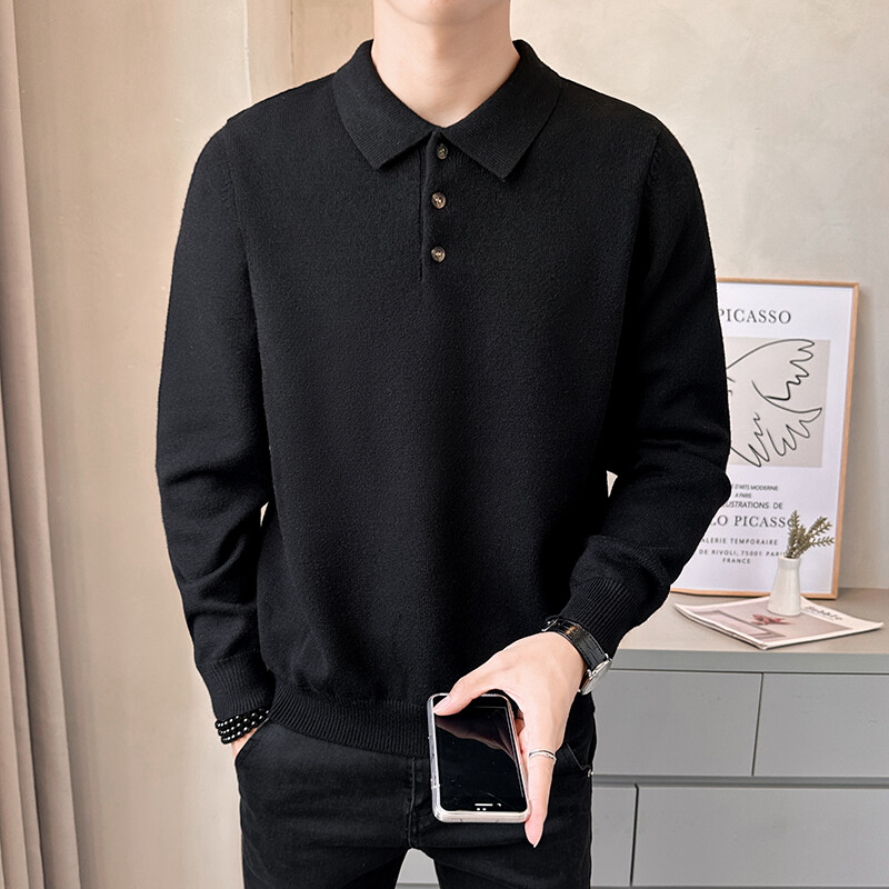 店主风针织外套男2025秋款纯色毛衣男套头上衣翻领B317/M301/P85