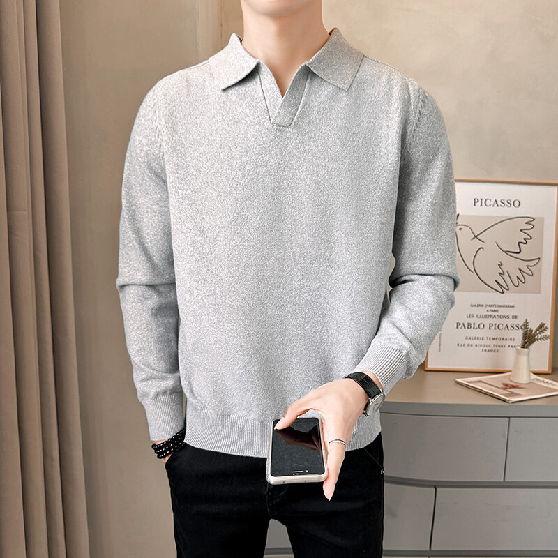 纯色翻领时尚毛衣男2025秋款店主风百搭针织男上衣B317/M5730/P78