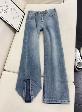 B221美式ins高街暗黑宽松微喇竹节纹牛仔裤LK25586-特P45控78