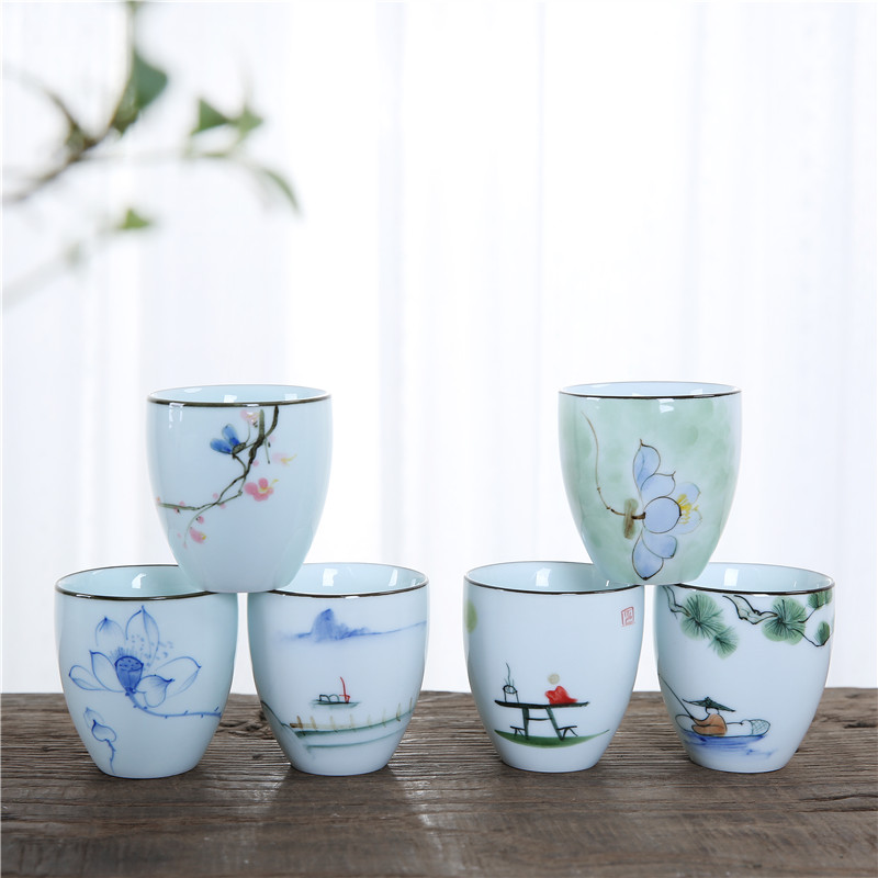 手绘小杯子2两白酒釉下彩家用